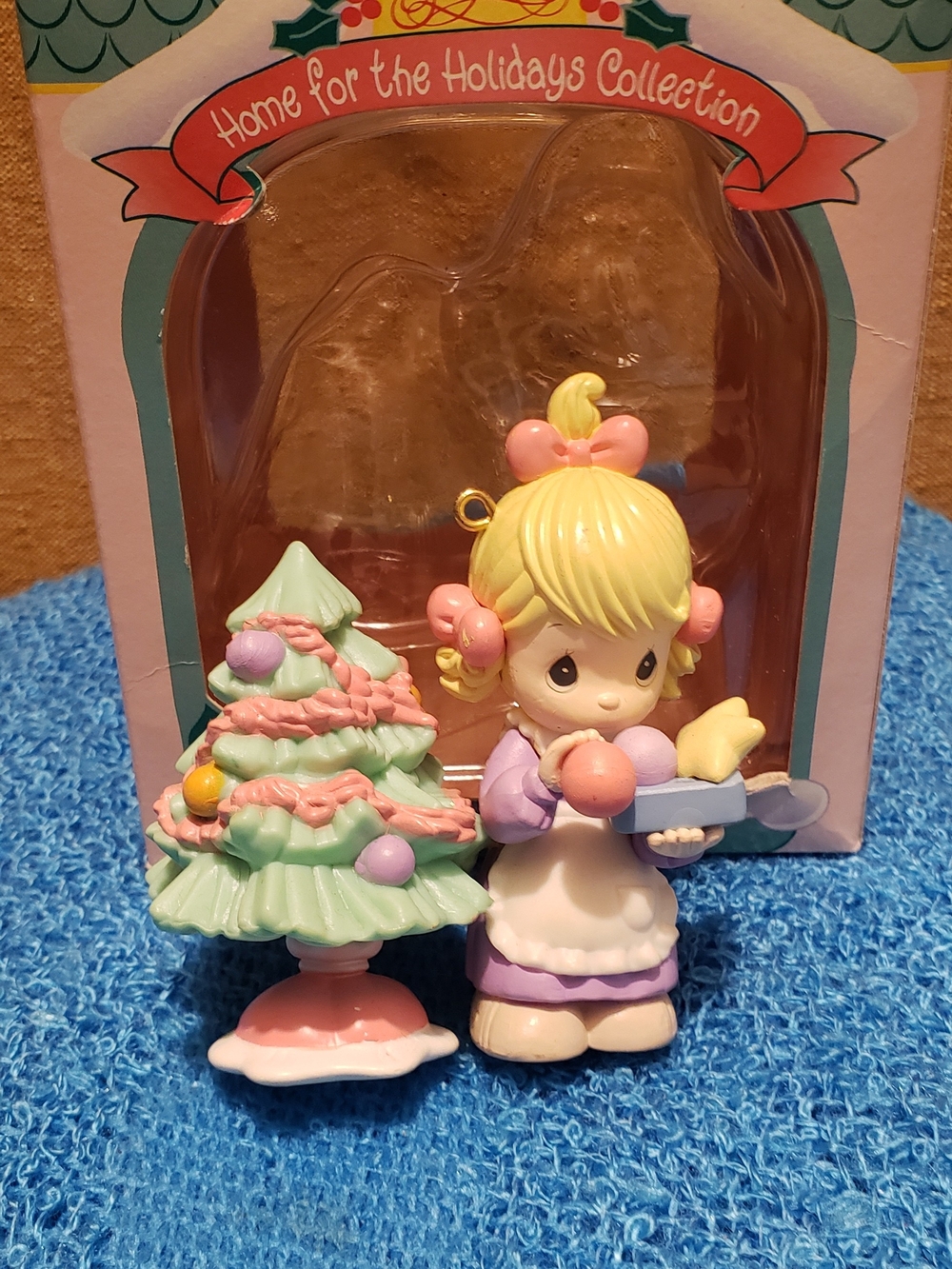 Precious Moments Pastel Girl Ormament With Mint Tree and Pink Accents